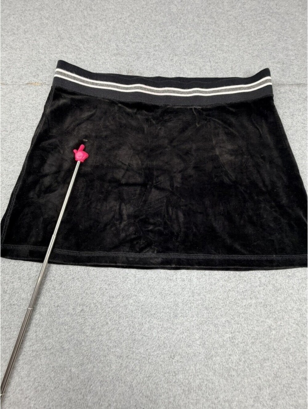 Express Womens Black Velour Mini Skirt M Striped Ribbed Waistband A Line
